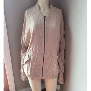 Free People Ruched Linen Bomber Jacket, size med, NWT, almond